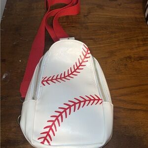 White and Red Baseball Stitch Women's Crossbody Bag